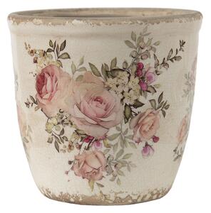 Keramický obal na kvetináč s ružami Rosien S - Ø11*10 cm - Clayre & Eef