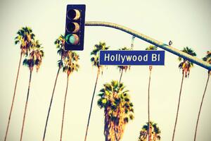 DIMEX | Vliesové fototapety na stenu Nápis Hollywood Boulevard MS-5-2942 | 375 x 250 cm | zelená, modrá, biela