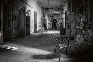 DIMEX | Vliesové fototapety na stenu Psychiatrická liečebňa II. MS-5-0876 | 375 x 250 cm | biela, čierna, šedá
