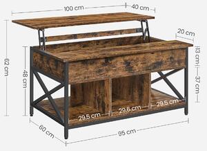 Výškovo nastaviteľný konferenčný stolík 60x100x(48-62) cm v industriálnom štýle, hnedá a čierna