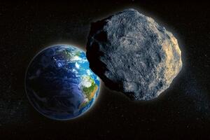 DIMEX | Vliesové fototapety na stenu Veľký asteroid MS-5-2303 | 375 x 250 cm | zelená, modrá, čierna, šedá
