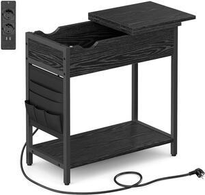 VASAGLE Rozkladací stolík s elektrickou zásuvkou čierny