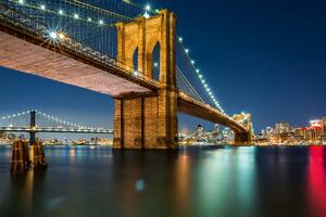 DIMEX | Vliesové fototapety na stenu Brooklynský most z Manhattanu MS-5-3007 | 375 x 250 cm | modrá, červená, biela, hnedá