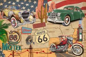 DIMEX | Vliesové fototapety na stenu Route 66 plagát MS-5-2144 | 375 x 250 cm | zelená, červená, žltá, hnedá