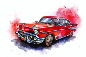 DIMEX | Vliesové fototapety na stenu Ilustrované červené auto MS-5-2176 | 375 x 250 cm | červená, biela, metalická