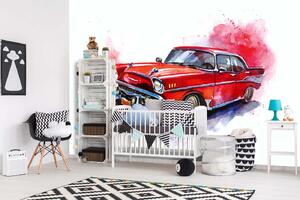 Samolepiaca vliesová fototapeta Ilustrované červené auto 375 x 250 cm
