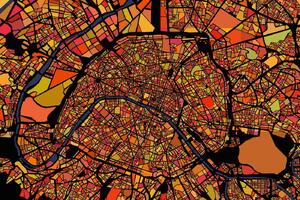 DIMEX | Vliesové fototapety na stenu Mapa Paríža MS-5-1518 | 375 x 250 cm | červená, žltá, oranžová