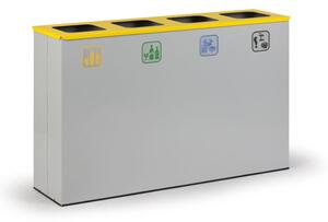 Kôš na triedený odpad 4x 50 l, stojan na odpadkové vrecia, sivá/žltá