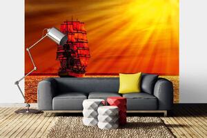 Samolepiaca vliesová fototapeta Loď pri západe slnka 375 x 250 cm