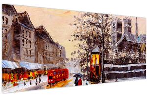 Obraz - Maľba zimného mesta (120x50 cm)