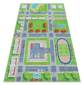 Detský koberec protišmykový BAMBINO 2624 Mesto, zelený / sivý