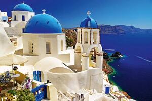 DIMEX | Vliesové fototapety na stenu Santorini MS-5-1118 | 375 x 250 cm | modrá, biela