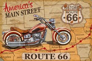 DIMEX | Vliesové fototapety na stenu Plagát motocykel na Route 66 MS-5-2145 | 375 x 250 cm | červená, čierna, hnedá