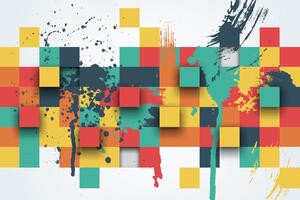 DIMEX | Vliesové fototapety na stenu Abstraktné štvorce MS-5-2049 | 375 x 250 cm | zelená, modrá, červená, biela, žltá