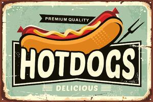 DIMEX | Vliesové fototapety na stenu Ceduľa - Hot dog MS-5-2097 | 375 x 250 cm | modrá, biela, čierna, oranžová