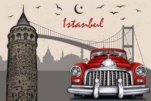 DIMEX | Vliesové fototapety na stenu Istanbul retro plagát MS-5-2177 | 375 x 250 cm | červená, béžová, metalická, šedá