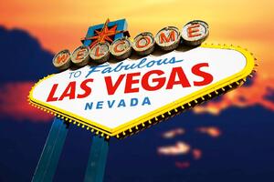 DIMEX | Vliesové fototapety na stenu Ceduľa - LAS VEGAS MS-5-2225 | 375 x 250 cm | modrá, červená, biela, žltá