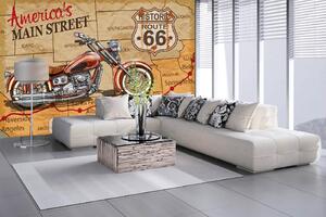 Samolepiaca vliesová fototapeta Plagát motocykel na Route 66 375 x 250 cm