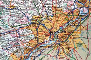 DIMEX | Vliesové fototapety na stenu Mapa Philadelphie MS-5-1519 | 375 x 250 cm | zelená, biela, žltá