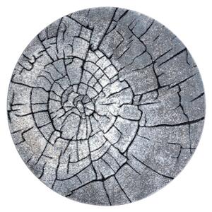 Moderný okrúhly COZY 8875, Wood, kmeň stromu - Štrukturálny, dve vrstvy rúna sivá / modrá