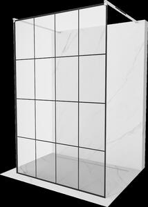 Mexen Kioto, priechodná sprchová zástena 130 x 200 cm, 8mm sklo číre/čierny vzor, 2x chrómová stabilizačná rozpera, 800-130-002-01-77