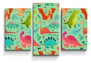 Sablio Obraz - 3-dílný Dinosaury v tráve - 75x50 cm