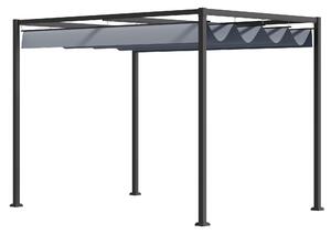 OUTSUNNY Samostatne stojaca kovová pergola so zaťahovacou plátennou strechou 400 x 300 cm sivá