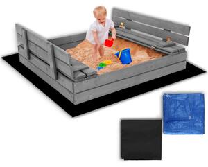 SPRINGOS Uzavreté drevené pieskovisko s lavičkami 120x120 cm – impregnované drevo, s plachtou a netkanou textíliou SBP120SET01X