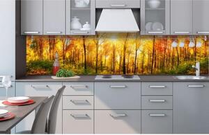 DIMEX | Fototapeta do kuchyne Slnečný les KI-260-084 | 260 x 60 cm | zelená, žltá, oranžová