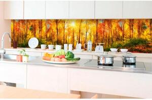 DIMEX | Fototapeta do kuchyne Slnečný les KI-350-084 | 350 x 60 cm | zelená, žltá, oranžová