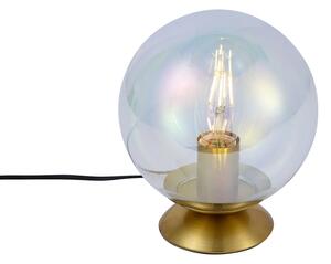 Stolná lampa Art Deco mosadzná s dymovým dúhovým sklom - Pallon