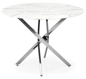 Halmar RAYMOND 3 jedálenský stôl okrúhly, 100/73cm, biely mramor/nohy strieborné