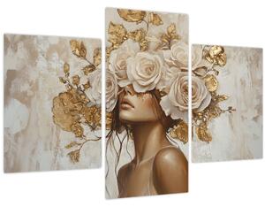 Obraz - Dievča s ružami (90x60 cm)