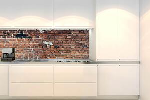 DIMEX | Fototapeta do kuchyne Oprýskaný tehlový múr KI-180-305 | 180 x 60 cm | hnedá, čierna
