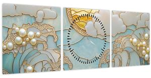 Obraz - 3D perly v oceáne (s hodinami) (90x30 cm)