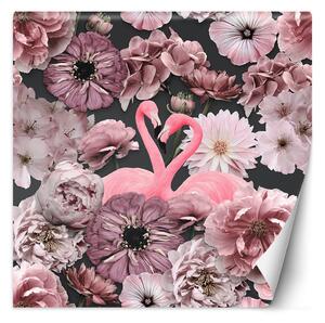 Fototapeta Ružové kvety a plameniak - Andrea Haase Materiál: Vliesová, Rozmery: 100 x 100 cm