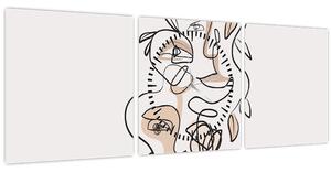 Obraz - Line art tváre (s hodinami) (90x30 cm)