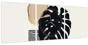 Obraz - Abstrakcia s tropickými listami N⁰2 (s hodinami) (90x30 cm)
