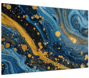 Obraz - Modrá abstrakcia so zlatom (90x60 cm)