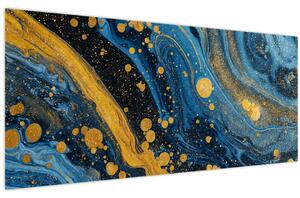 Obraz - Modrá abstrakcia so zlatom (120x50 cm)