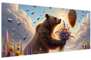 Obraz - Medveď a včielky (120x50 cm)