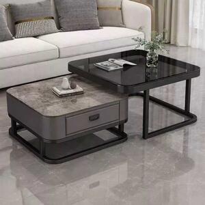 LuxuryForm DESIGN Konferenčný stolík ARAGON 70 × 70 / 60 × 60 cm – sivý / sivý mramor + sklo (set 2 ks)