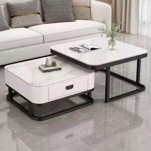 LuxuryForm DESIGN Konferenčný stolík ARAGON 70 × 70 / 60 × 60 cm – biely / biely mramor (set 2 ks)