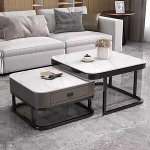 LuxuryForm DESIGN Konferenčný stolík ARAGON 70 × 70 / 60 × 60 cm – sivý / biely mramor (set 2 ks)