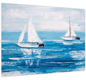 Obraz - Maľba jachty na mori (70x50 cm)