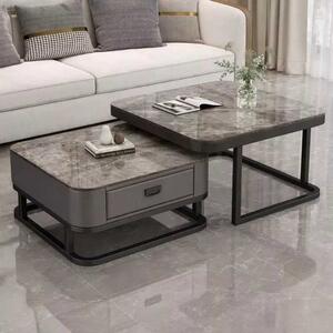 LuxuryForm DESIGN Konferenčný stolík ARAGON 70 × 70 / 60 × 60 cm – sivý / sivý mramor (set 2 ks)