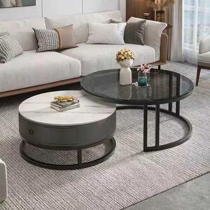 LuxuryForm DESIGN Konferenčný stolík AMARO 80 / 60 cm – biely mramor / sklo (set 2 ks)