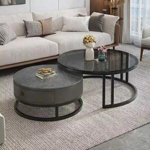LuxuryForm DESIGN Konferenčný stolík AMARO 80 / 60 cm – sivý mramor / sklo (set 2 ks)
