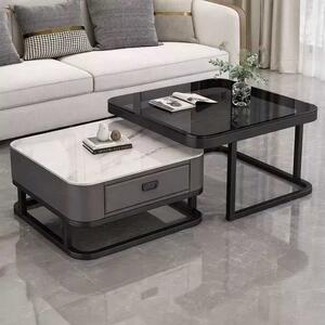 LuxuryForm DESIGN Konferenčný stolík ARAGON 70 × 70 / 60 × 60 cm – sivý / biely mramor + sklo (set 2 ks)