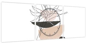 Obraz - Line art kvety N⁰1 (s hodinami) (90x30 cm)